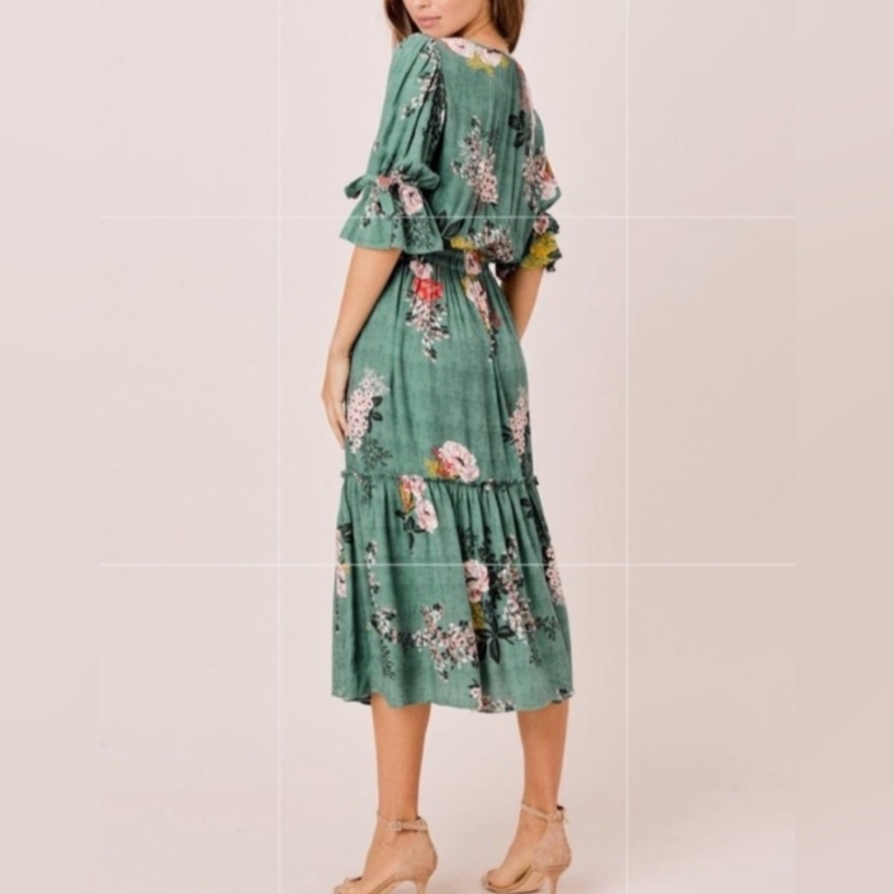 Love Stitch Flutter Sleeve Garden Floral Dress